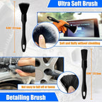 Wheel Brush Kit, Soft Drill Wheel Cleaner Brush, Tire Brush, Detailing Brush, and Detailing Pads, No Scratches Car Wheel Cleaning Kit for Wheels, Tire, Rims, Engines, Exhaust(Blue + White 9 Pk)