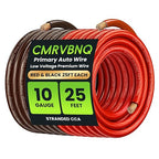 10 Gauge Battery Cable CCA Wire, 25ft Each Red Black Low Voltage Primary Automotive Power Ground Cable for Car Audio Amp Subwoofer RV Wiring