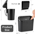 Car Trash Can with Lid, Mini Vehicle Trash Bin Portable Car Dustbin Garbage Organizer Holder with One Roll Trash Bag, Small Hanging Leakproof Auto Storage Bag Container (Carbon Fiber)
