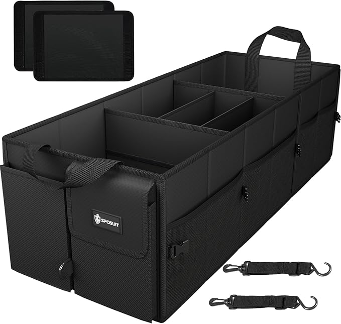 Extra Large Trunk Organizer 98L Collapsible Car Storage Trunk Organizer with Removable Dividers & Adjustable Securing Straps for Car SUV Van