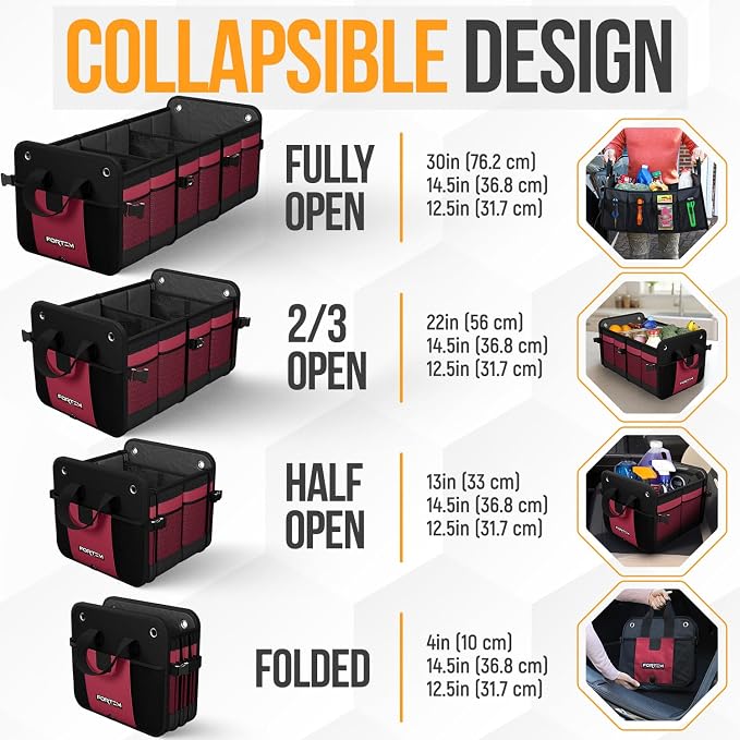 Trunk Organizer For SUV Car Organizer and Storage, Multi-Compartment Storage Bag Car Accessories for Women Men, Perfect Christmas Gifts, 1680D Oxford, Non Slip Bottom, Straps, Soft Cover (90L)