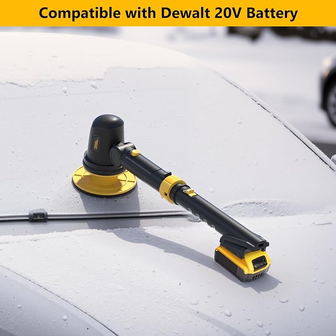 Electric Ice Scraper for Dewalt 20V Battery, 1300RPM High-Speed Windshield Scraper for Ice and Snow, 45° Head Adjust, Extension Rod, Ice Scraper for Car Window(Battery Not Included)(Yellow)