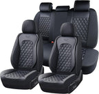 Coverado Full Set Car Seat Covers, Black Leather Seat Protectors, Luxury Front & Back Car Seat Covers,Waterproof Universal Fit, Automotive Seat Covers for Most Cars-Black