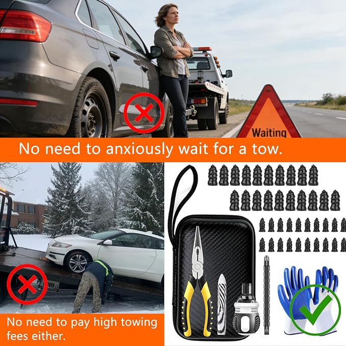 Tire Repair kit with tire Plug Screw Type,Suitable for Cars,Trucks,Motorcycles,SUV,ATV, Heavy Duty Quick Flat tire Puncture Repair Nail kit for Tractor