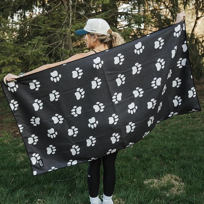 Athletic Running Towel, Full-Sized, Car Seat Cover - Performance Microfiber (Paw Prints & PR's w/Snaps)