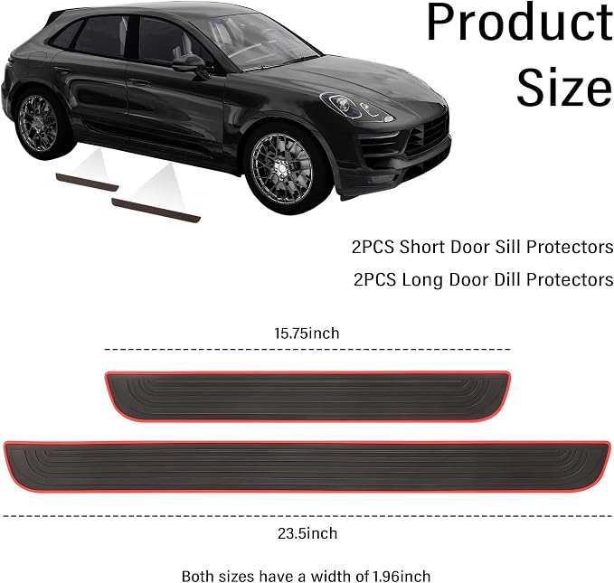 4PCS Car Door Sill Protector,Anti-Scratch Rubber Car Door Protector Edge Guards for Door Steps,Universal Waterproof Door Threshold Strips Exterior Accessories for Car Truck SU (Black+Red, Width 1.96")