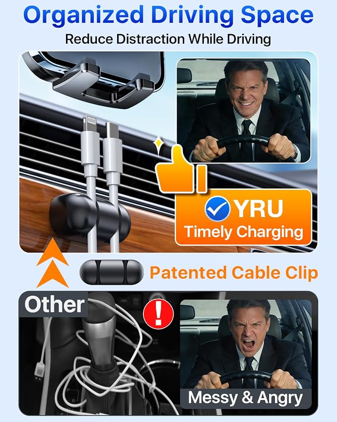 YRU [True Upgrade for Safety Car Phone Holder Mount [Patent & Military-Grade] Dashboard Cell Phone Holder for Car Vent Windshield Phone Stand for iPhone 17 16 15 14 Pro Max Truck Samsung, Black Blue