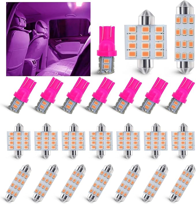 24 PCS Car LED Lights, Interior Replacement Bulbs for Car Interior Lights Dome Lights Plate Lights Map Lights Door Lights License,Compatible with All Vehicles(Pink)