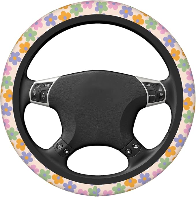 Flowers Floral Steering Wheel Cover Cute Universal 15 Inch Car Accessories Protector for Women Fit Auto SUV Sedan Vans Trucks