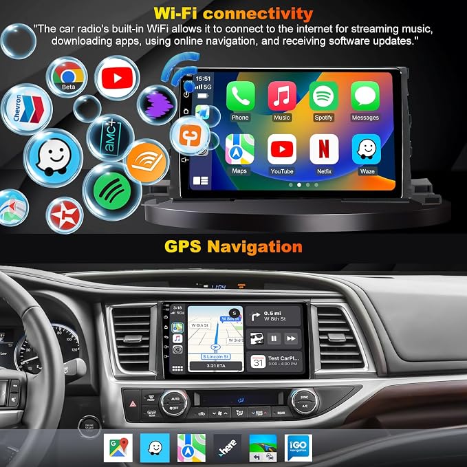 4Core 64GB 5GWiFi Upgrade Car Radio Stereo for Toyota Highlander 2014-2019, 10.1Inch Wireless CarPlay Touch Screen Android Auto Head Unit Radio with Bluetooth Backup Camera GPS Navigation DSP SWC FM
