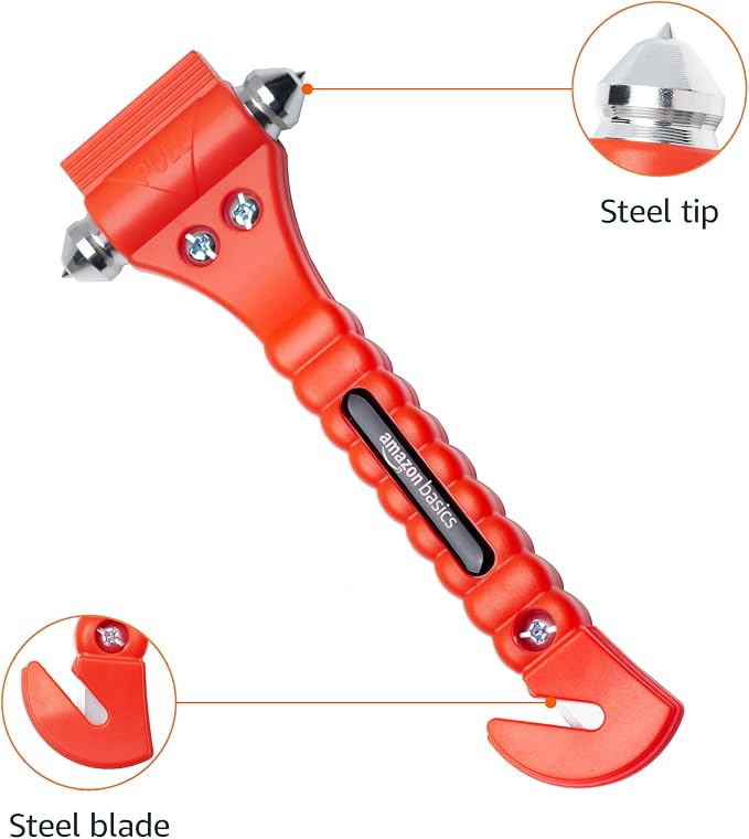 Emergency Escape Tool, Window Breaker and Seatbelt Cutter, Car Safety Hammer with Protective Bracket, Bright Orange, 4 Pack, SW-835