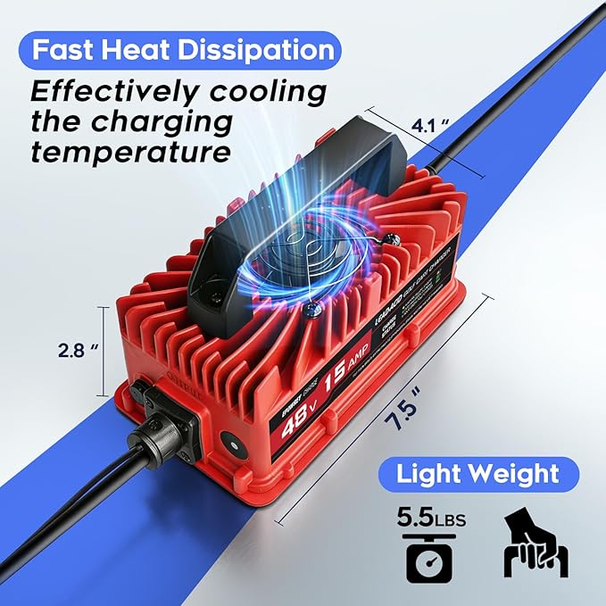 15 AMP 48 Volt Golf Carts Battery Charger for Club Car 3-Pin Round Plug,for Lead Acid Battery
