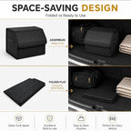 1Pack Leather Trunk Organizer for SUV & Sedans - Extra Large Foldable Car Storage Box with Lid, Adjustable Removable Dividers and Carry Handle, Collapsible Auto Cargo Organizer Black (1)