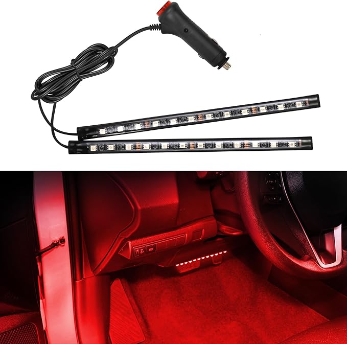 Car LED Strip Light, 12V 24 LED Vehicle Interior Atmosphere Lamps with Cigarette Lighter, Auto Under Dash Ambient Night Light, Universal Car Accessories (Red, Cigarette Lighter)