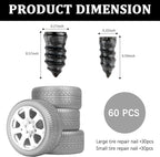 60PCS Tire Plug Kit with Screwdriver,Rubber Flat Tire Repair Kit for Fast Repair of Tire Punctures,Durable Car Tire Repair Kit Self-Service Repair Nails for Car Motorcycle Truck (60PCS)