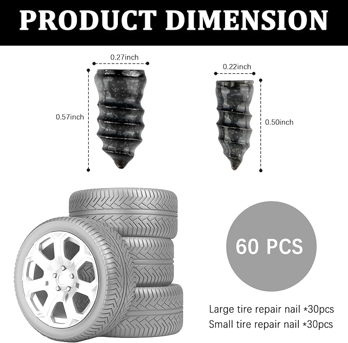 60PCS Tire Plug Kit with Screwdriver,Rubber Flat Tire Repair Kit for Fast Repair of Tire Punctures,Durable Car Tire Repair Kit Self-Service Repair Nails for Car Motorcycle Truck (60PCS)