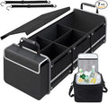 Car Trunk Organizer with Insulated Cooler Bag, Foldable & Waterproof Storage Organizer with Lid for SUV, Truck, Sedan - 4 Large Adjustable Compartments, Heavy Duty & Collapsible Design