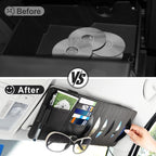 Sun Visor CD Case Holder for Car - Multi-Function Visor Organizer with CD/DVD Storage, Eyeglass Clip, Card Slots & Pen Holder, Durable Leather Car Accessories (Black)