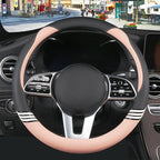 Cute Leather Car Steering Wheel Cover for Women Men Breathable Universal 15 inch Universal,Black and Pink