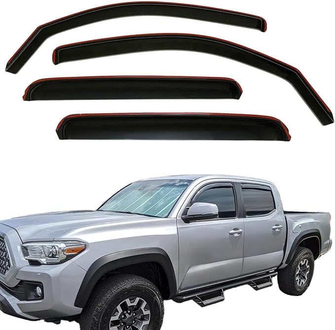 in-Channel Window Visors Rain Deflectors for 2005-2015 Toyota Tacoma Double Cab,4-Piece Smoke Tinted Rain Guards,UV-Resistant ABS,No Drill Installation,Reduced Wind Noise & Rain Protection