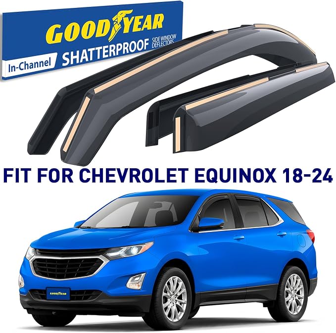 Goodyear Shatterproof in-Channel Window Deflectors for Chevrolet (Chevy) Equinox 2018-2024, Rain Guards, Window Visors for Cars, Vent Deflector, Car Accessories, 4 pcs - GY003489