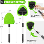 Windshield Cleaning Tool, 23-inch Extendable Handle Car Window Cleaner with 4 Reusable and Washable Microfiber Pads, Auto Glass Wiper Kit for Interior & Exterior, Ideal for Dirty Car Windows, Green