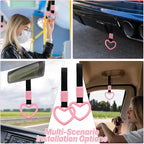 2 Pcs Heart Shaped Car Handle Strap – Drift Charm Rear Bumper Warning Ring Decor for Car Interior Exterior, Subway Bus Handle Accessory, Cute Heart Car Decor Gift for Women & Men (Pink)