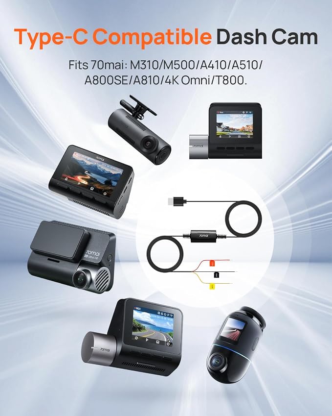 Type-C Hardwire Kit UP03 for Dash Cams, 10ft, 12V-30V to 5V/2.4A, Low Voltage Protection 11.8V, 24 Hour Parking Surveillance Power Supply for M310/M500/A510/A500S/A810/X800/A810 Lite Car Cameras