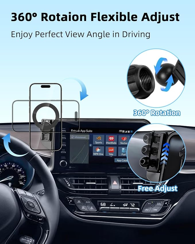 PZK Car Phone Mount for Toyota C-HR CHR 2019-2022 Accessories 8-inch Screen | Magnetic Cell Phone Holder with Magsafe 360° Rotation Hand-Free Phone Cradles Not Affect Vent for All 4-7.0'' Smartphones