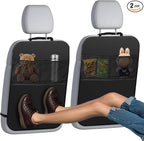 2PCS Kick Mat Backseat Protector, Back Seat Cover for Kids, Premium Waterproof Kick Mats with 2 Pocket Organizer, Automotive Backseat Organizer Waterproof Protective Cover for Car SUV Truck