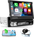 Single Din Carplay Android-Auto-Car-Radio 7-inch Flip Out Touchscreen | Type-C&USB Bluetooth Backup Camera FM/RDS MP5 Player 【Manual screen】
