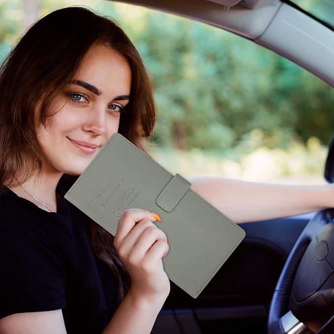 Car Registration & Insurance Holder - Leather Glove Box Organizer, Cool Accessories for ID, Driver's License Cards & Essential Documents, Men & Women, Gray