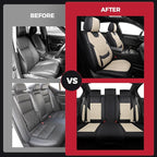 Black Beige Car Seat Covers Full Set - Faux Nappa Leather Seat Covers for Cars, Luxury Breathable Waterproof Front Seats with Lumbar Support and Back Seat Cover, Fit for Sedans SUVs Pick-ups