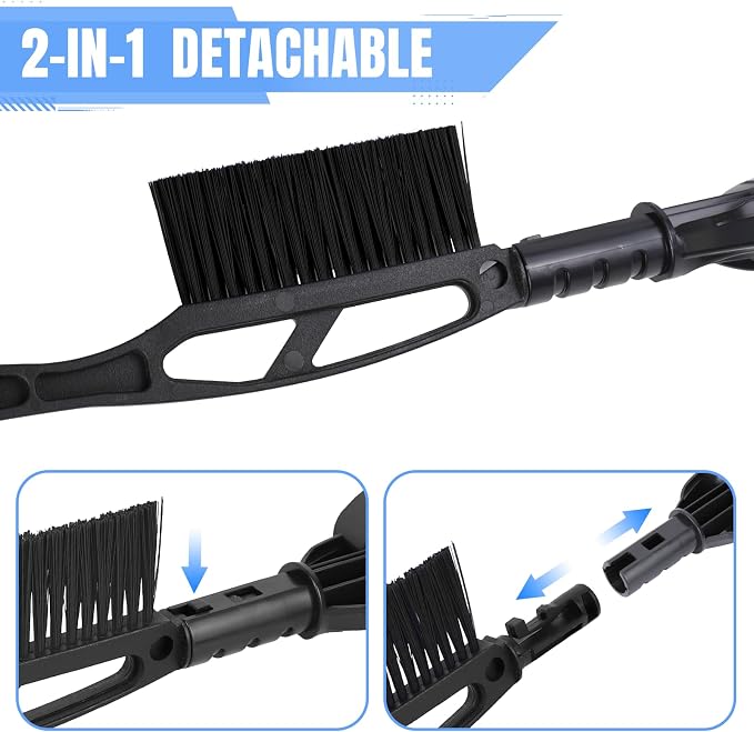 Snow Brush & Ice Scraper, 2 in 1 Detachable Ice Scrapers for Car Windshield Window, Heavy Duty Vehicle Snow Removal Tool with Grip Handle for Cars Trucks SUVs, Winter Car Accessories (Black)