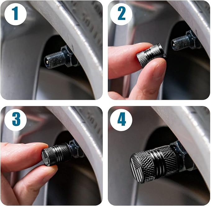 Tire Valve Stem Caps for Car American Flag Tires Air Caps Cover 8 Pack Corrosion Resistant Premium Alloy Universal for SUV Truck Motorcycle Bike Black