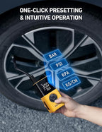 L7S Tire Inflator Portable Air Compressor Cordless with Digital Pressure Gauge, 150 PSI LED Light Bike Air Pump with Fast Inflation & Auto Shut-Off for Car Tires,Motorcycles,Bikes,Balls,Yellow