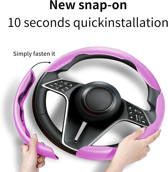 3Pcs Carbon Fiber Steering Wheel Cover Universal Fit 99% Cars | Non-slip soft grip, easy to wipe clean, quick to install, perfect for daily commutes and road trips, Pink