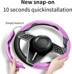 3Pcs Carbon Fiber Steering Wheel Cover Universal Fit 99% Cars | Non-slip soft grip, easy to wipe clean, quick to install, perfect for daily commutes and road trips, Pink