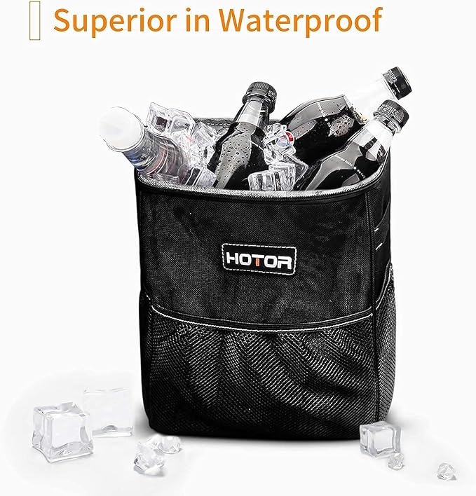 Car Trash Can with Lid and Storage Pockets - 100% Leak-Proof Organizer, Waterproof Garbage Can, Multipurpose Trash Bin for Car, 2 Gallons, Black