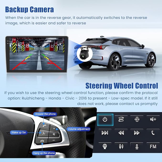 [4+64GB] Android 15 Car Radio for Honda Civic 2013-2017(Only US Version) with Wireless Carplay/Android Auto, 9 Inch HD Touchscreen Car Stereo with GPS WiFi Bluetooth FM/RDS EQ SWC