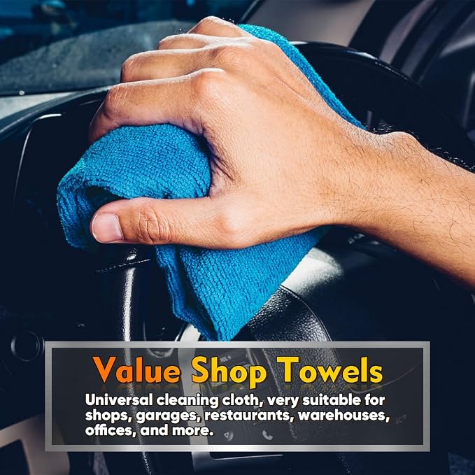 Blue Microfiber Cleaning Cloths 100 Pack, Reusable Cleaning Rags Shop Towels - Bulk Multipurpose Microfiber Towels, Lint Free Cleaning Towels for Car, House & Kitchen, 11.5 x 11.5 inch