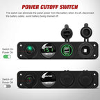 4 in 1 ON Off Charger Panel Dual USB Power Outlet Green LED Voltmeter and Cigarette Lighter Outlet LED Lighted On-Off Rocker Toggle Switch for Truck Car Marine Boats RV