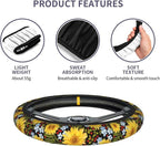 Steering Wheel Cover Sunflower Car Accessories + 2 Pieces Coasters | Universal 14-15 Inch Neoprene Auto Interior Decor Anti Slip Car Protector for Women Men