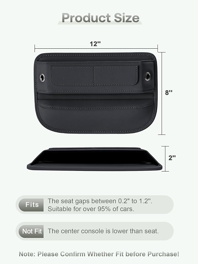 Universal Fit Premium Leather Car Seat Gap Filler Organizer, Center Console Organizer with Card Slots, Clever Gifts for Car SUV Truck Owners (Black, 2 Pack)