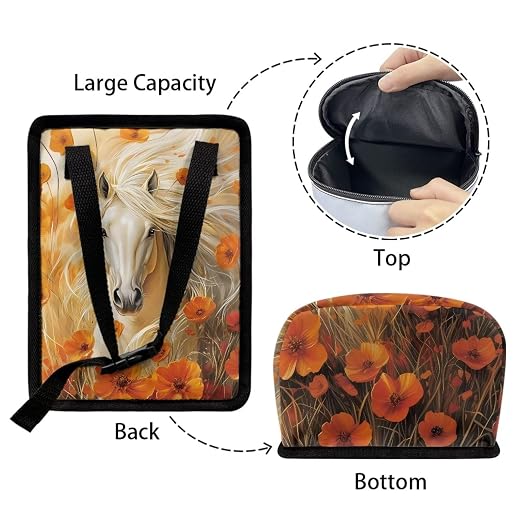 Horse Floral Print Car Trash Can with Lid, Leak Proof Auto Trash Bag Hanging Vehicle Garbage Can Multipurpose Storage Container for Back Seat Road Trip