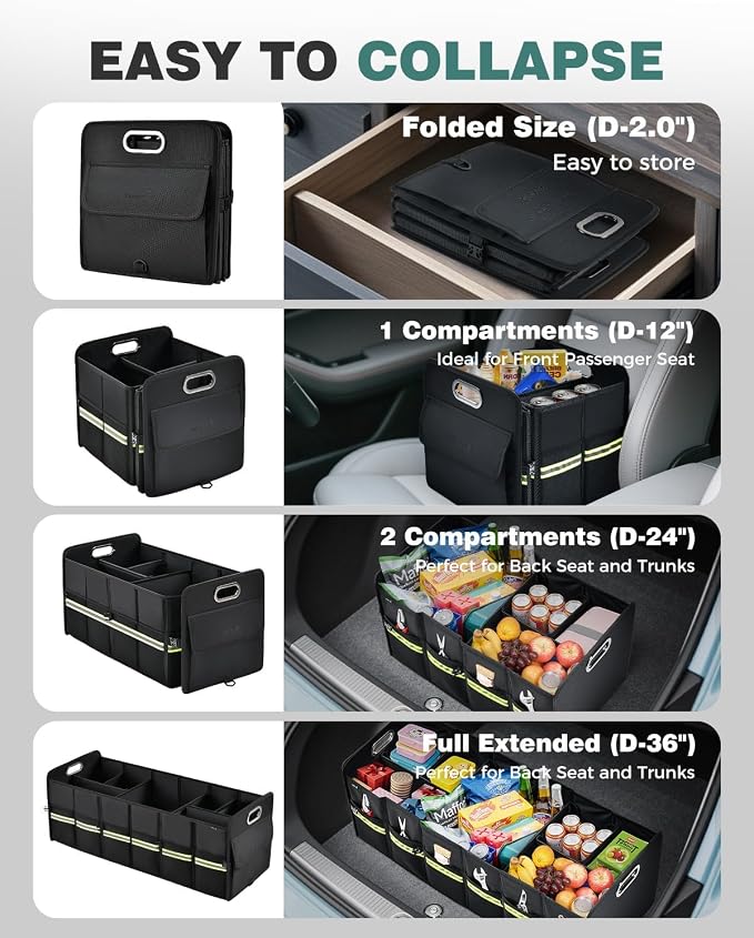 Update Trunk Organizer for Suv, Large Truck Organizer Back Seat Storage Premium, Collapsible Multi-Compartment Car Organizers and Storage Waterproof