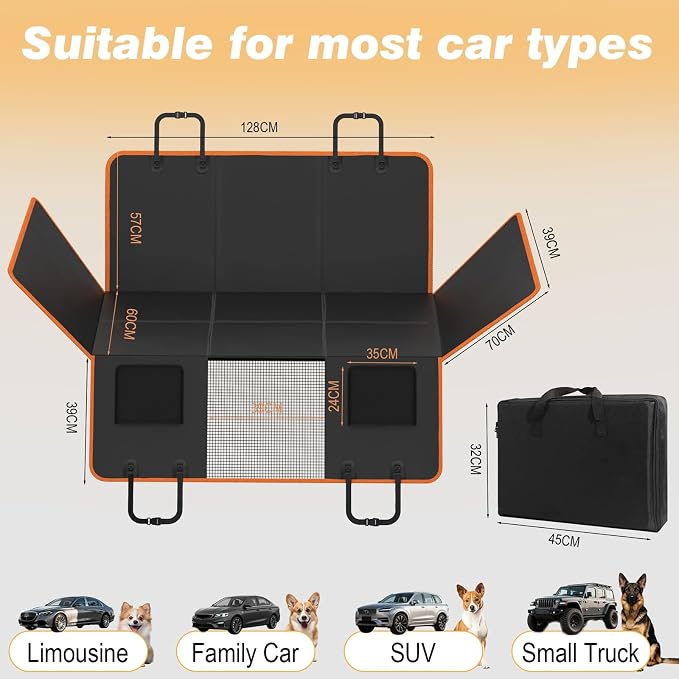 Back Seat Extender for Dogs: Mobile Cozy Pet Den! Skin-Safe Padding, Heavy-Duty PU Leather with Hard Bottom, 450lb Capacity-Waterproof, Non-Slip, 45% More Space (Fits Cars, SUVs & Small Trucks)