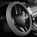 Gray Leather Steering Wheel Cover Silver Fiber Strip Car Steering Wheel Cover Universal 15 inch for Men