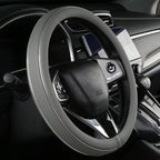 Gray Leather Steering Wheel Cover Silver Fiber Strip Car Steering Wheel Cover Universal 15 inch for Men