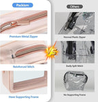 Clear Makeup Bag - TSA Approved Toiletry Bag for Carry-on & Checked Luggage, Water Resistant Car Storage Organizer with Reinforced Seams